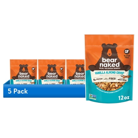 (5 pack) Bear Naked Fit Vanilla Almond Crisp Granola, 5g Protein, Fiber Bag, 12 oz