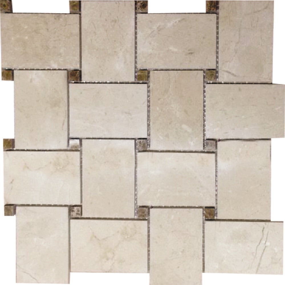 11" x 11" Beige Polished Marble Basketweave Mosaic Tile