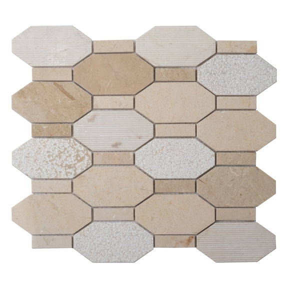 5 pack Beige 11 in. x 12.2 in. Hexagon Polished and Etched Marble Mosaic Floor and Wall Tile (4.66 sq. ft./Case)