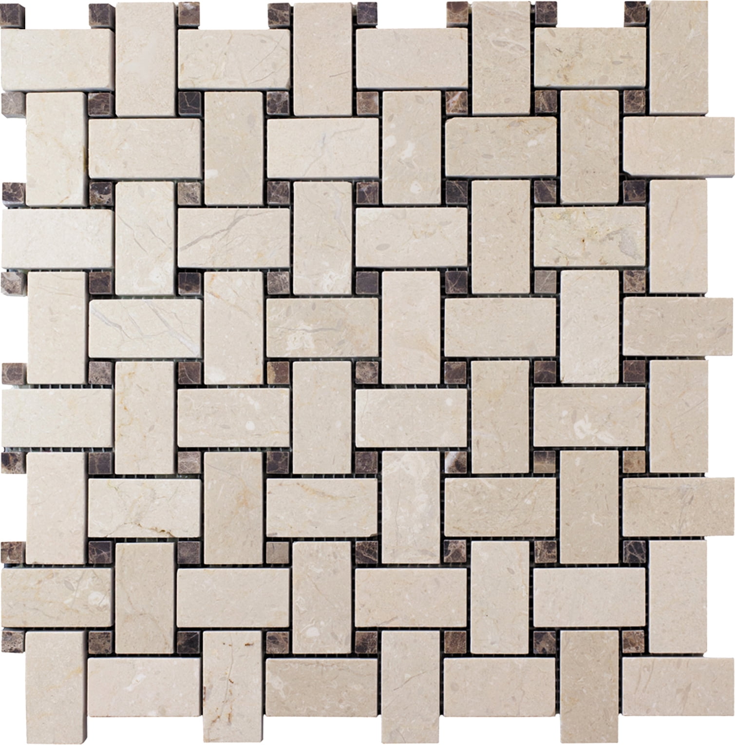 5 pack Beige 12-in x 12-in Polished Natural Stone Marble Basketweave Patterned Floor and Wall Tile (5 sq ft/case)