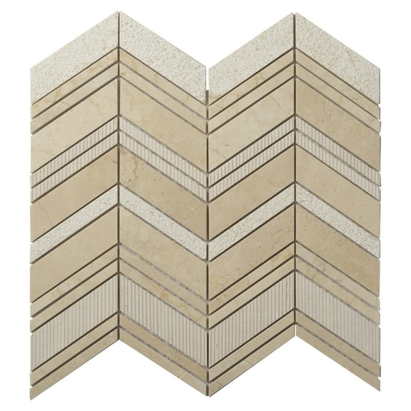 5 pack Beige 13 in. x 13.5 in. Chevron Polished and Etched Marble Mosaic Floor and Wall Tile (6.09 sq. ft./Case)