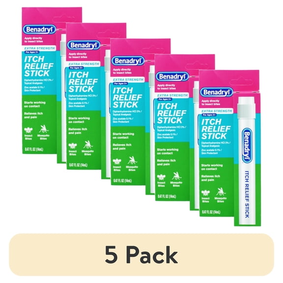 (5 pack) Benadryl Extra Strength Itch Relief Stick - Travel Size - 0.47 fl oz