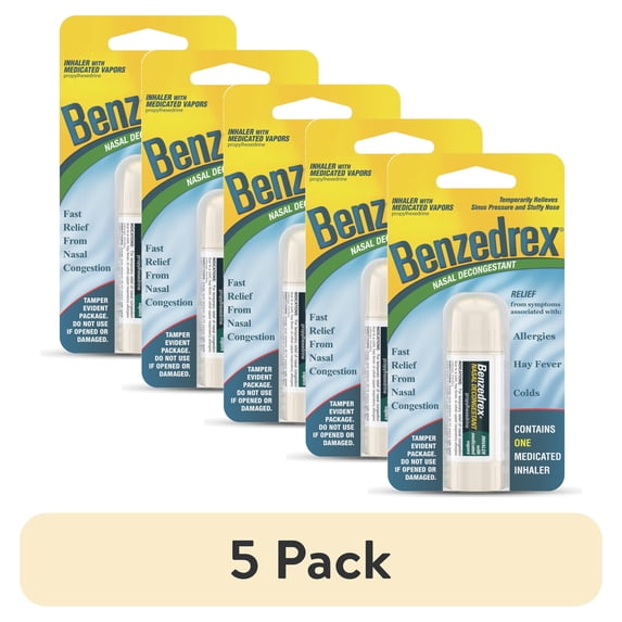(5 pack) Benzedrex Nasal Decongestant Inhaler With Medicated Vapors