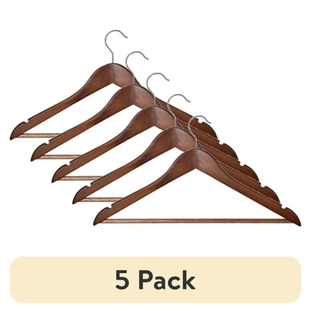 (5 pack) Better Homes & Gardens Wood Suit Hangers for Adult, 5 Pack, Walnut Finish