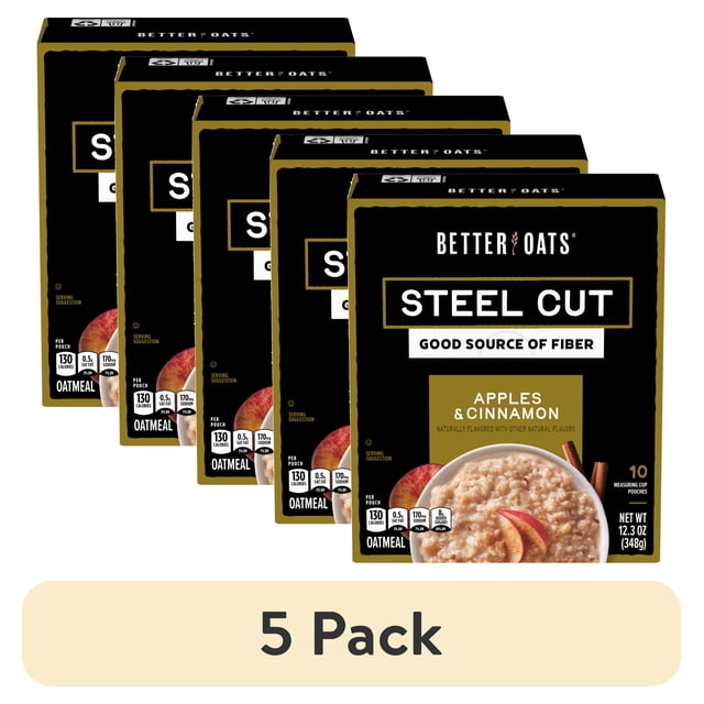 (5 pack) Better Oats Apples & Cinnamon Steel Cut Oatmeal, 10 Packets ...
