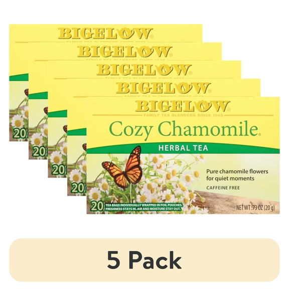 (5 pack) Bigelow Cozy Chamomile, Herbal Tea Bags, 20 Count