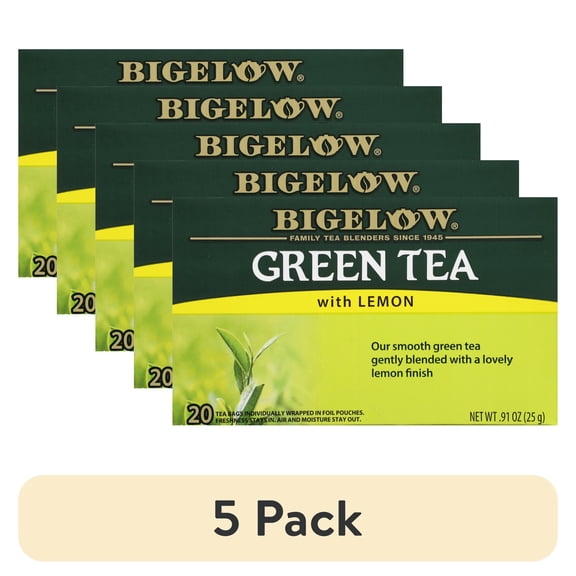 (5 pack) Bigelow Green Tea with Lemon, Tea Bags, 20 Count