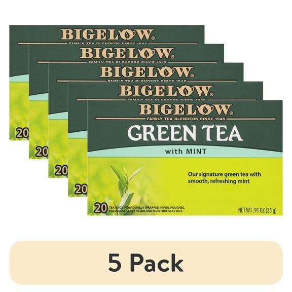(5 pack) Bigelow Green Tea with Mint, Tea Bags, 20 Count