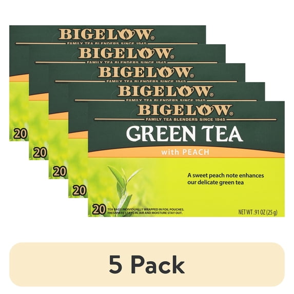 (5 pack) Bigelow Green Tea with Peach, Tea Bags, 20 Count