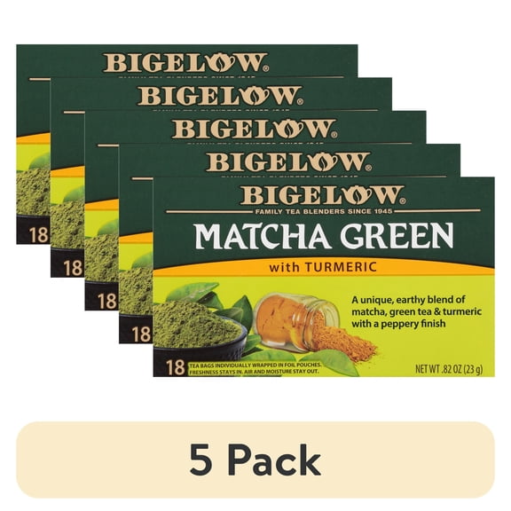 (5 pack) Bigelow Matcha Green Tea with Turmeric, Green Tea Bags, 18 Count