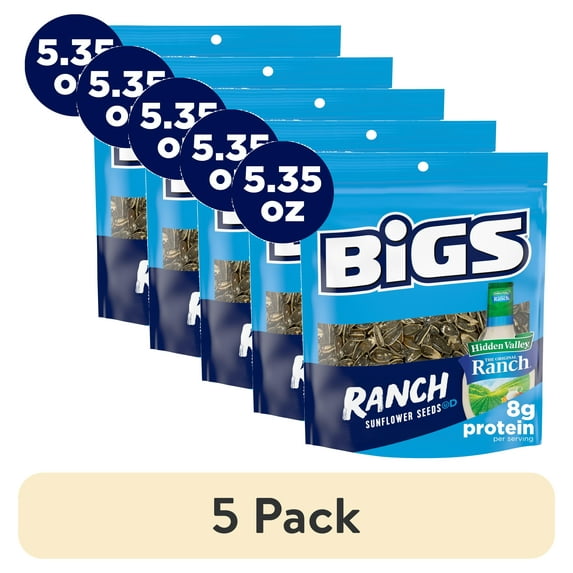 (5 pack) BIGS Sunflower Seeds, Hidden Valley Zesty Ranch Flavor, 5.35 oz.