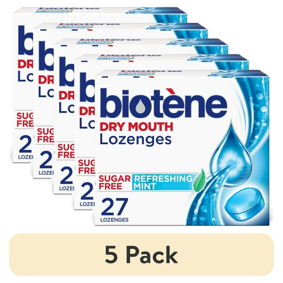 (5 pack) Biotene Dry Mouth Lozenges for Fresh Breath, Refreshing Mint - 27 Count, for 12+ Years