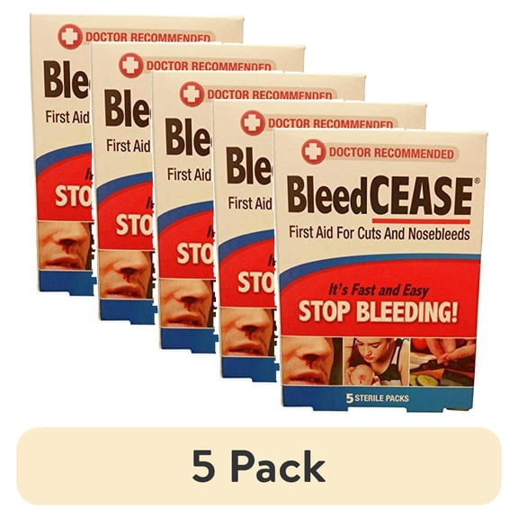 (5 pack) BleedCease Stop Bleeding First Aid for Cuts & Nosebleeds, 5 Sterile Packs Each