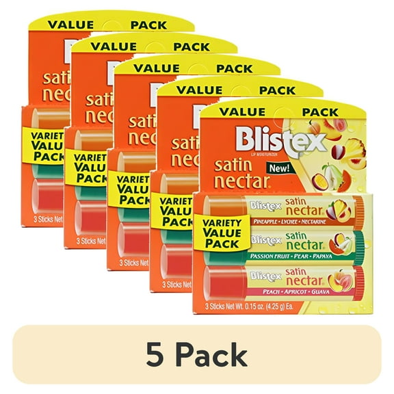 (5 pack) Blistex Satin Nectars Lip Balm with Fruit Extracts & Vitamin E, 3 Pk