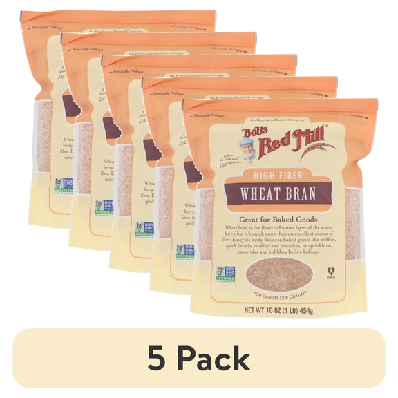 (5 pack) Bob's Red Mill High Fiber Wheat Bran 16 oz Pkg