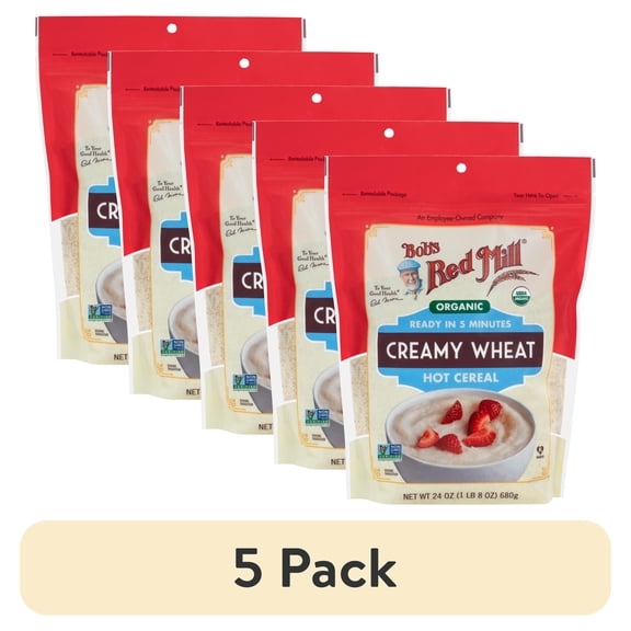 (5 pack) Bob's Red Mill Non-GMO Organic Creamy Wheat Hot Cereal, 24 oz Shelf-Stable Bag