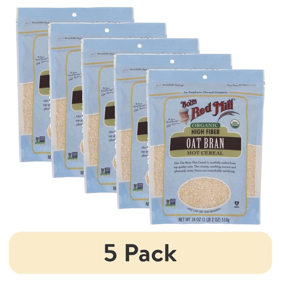 (5 pack) Bob's Red Mill Organic High Fiber Oat Bran Hot Cereal, 18oz