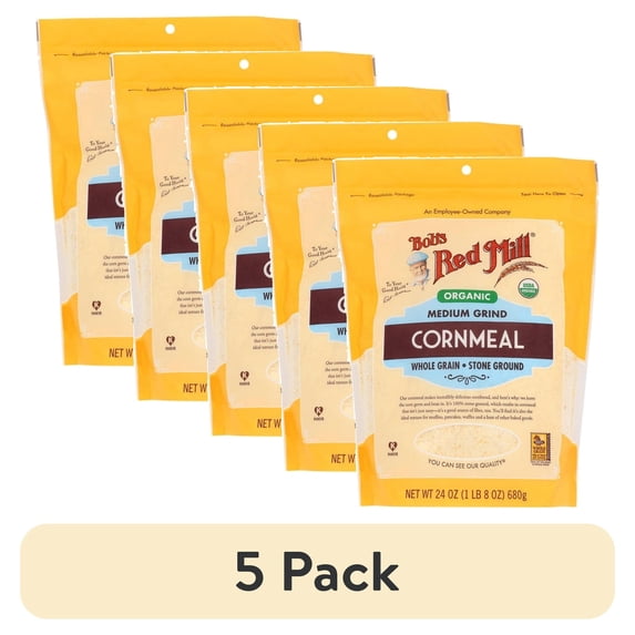 (5 pack) Bob's Red Mill Organic Medium Grind Cornmeal 24 oz Pkg
