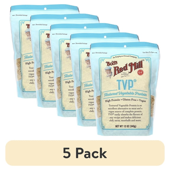 (5 pack) Bob's Red Mill TVP Textured Vegetable Protein -- 12 oz Resealable Pouch