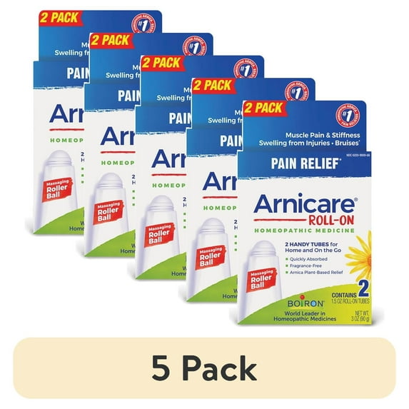 (5 pack) Boiron Arnicare Roll-On, Homeopathic Medicine for Pain Relief, Muscle Pain & Stiffness, Swelling from Injuries, Bruises, 2 x 1.5 oz Twin Pack