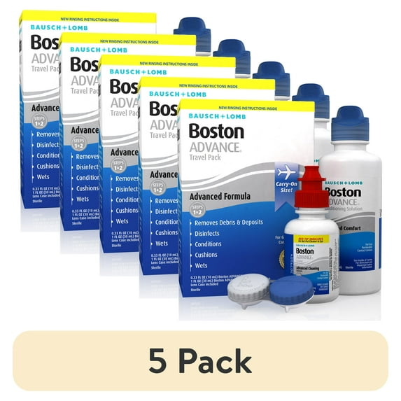 (5 pack) Boston ADVANCE Formula Contact Lens Solution Travel Pack – Complete Contact Lens Cleaning and Care Kit for Rigid Gas Permeable Lenses – from Bausch + Lomb