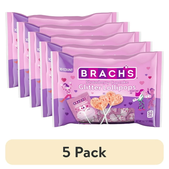 (5 pack) Brach's Strawberry Cupcake Glitter Pops 30 Count 13.5 Ounce Package