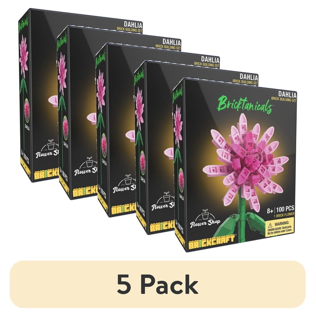 (5 pack) (5 pack) Brickcraft Bricktanicals Dahlia Building Kit (100-Piece Set), Artficial Flower Craft, Gift For Him and Her