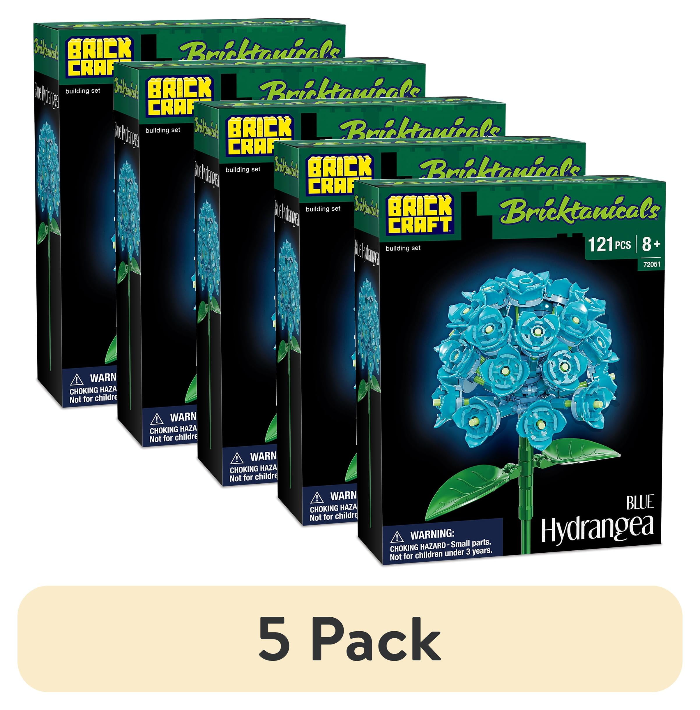 (5 pack) Brickcraft Bricktanicals Hydrangea Building Kit (121- Plastic Piece Set), Artificial Flower Craft, Gift for Him and Her