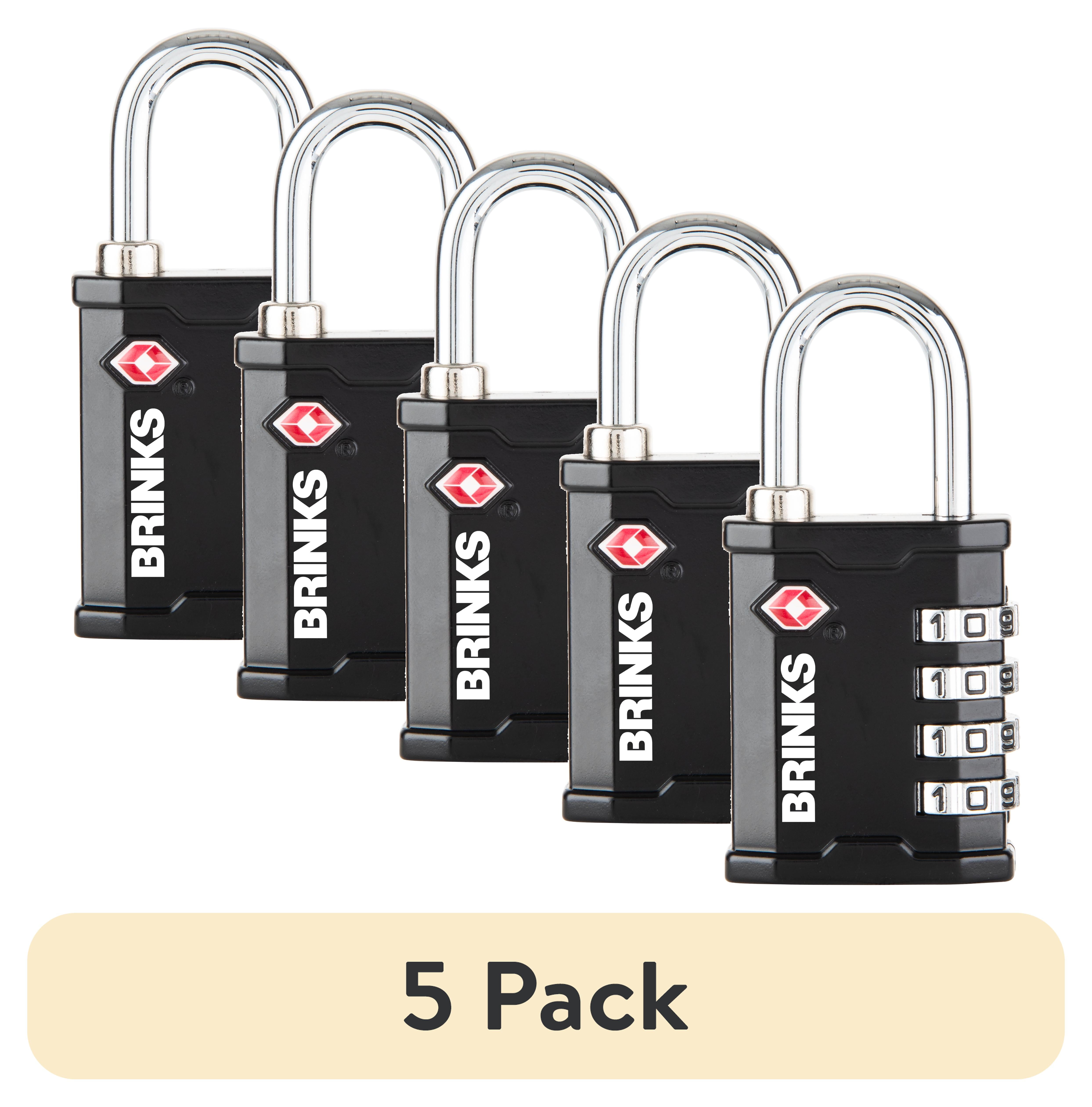 (5 pack) Brinks 40mm Heavy Duty Zinc Die-Cast TSA Resettable Combination Luggage Padlock with 1in Shackle