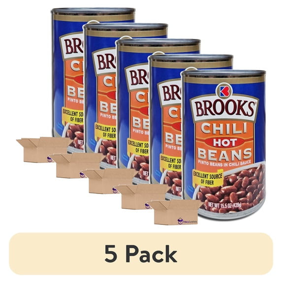 (5 pack) Brooks Pinto Beans in Hot Chili Sauce Value Pack 15.5 Ounce Can | Pack of 6
