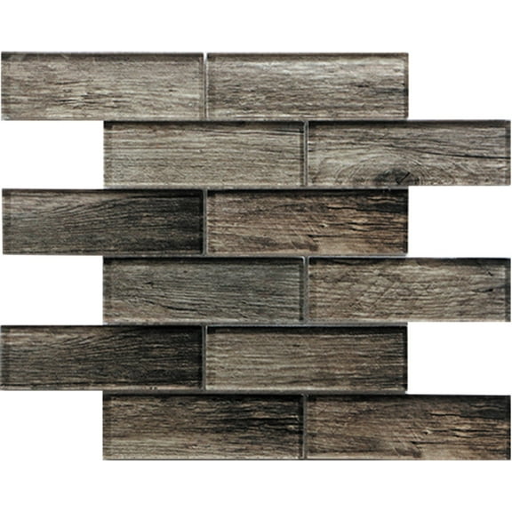 5 pack Brown 11.8 in. x 11.8 in. Polished Glass Subway Mosaic Floor and Wall Tile (4.83 sq. ft./Case)