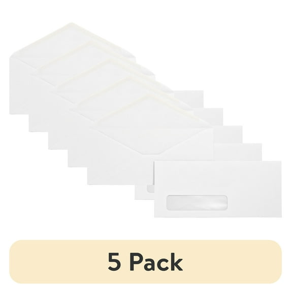 (5 pack) Business Source, BSN04468, No. 10 Diagonal Seam Window Envelopes, 500 / Box, White