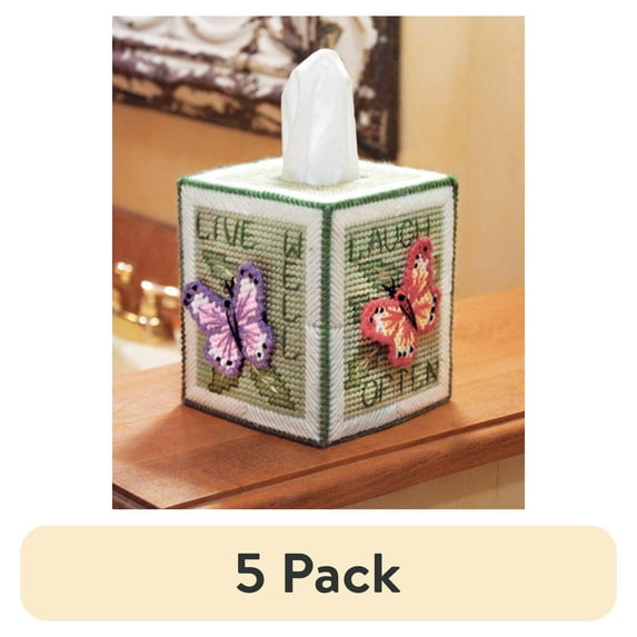 (5 pack) Butterfly Tissue Box Plastic Canvas Kit - 5" 7 Count