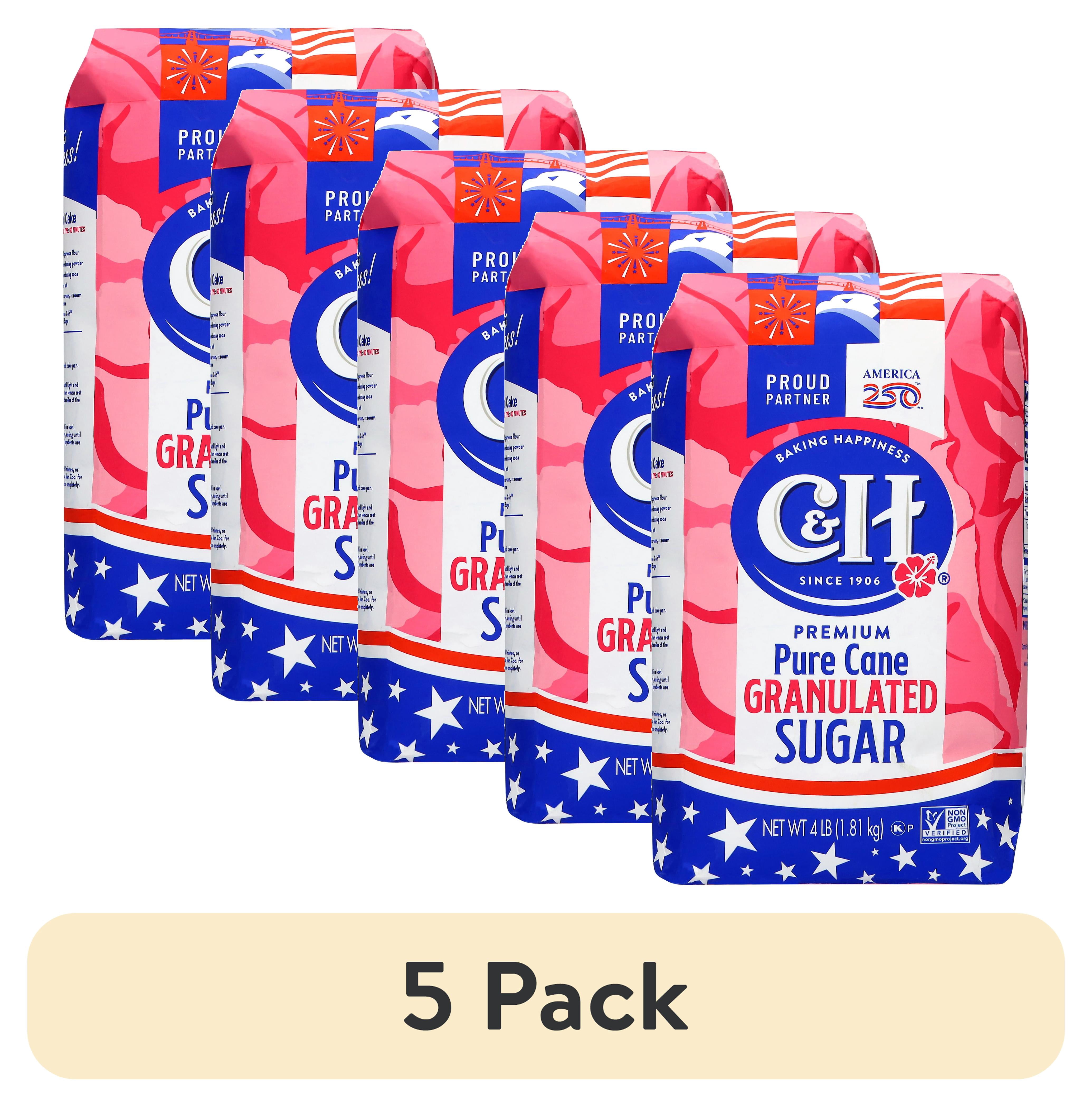 5 pack) C&H Pure Cane Sugar, 4 lb Bag, Summer Baking, July 4th