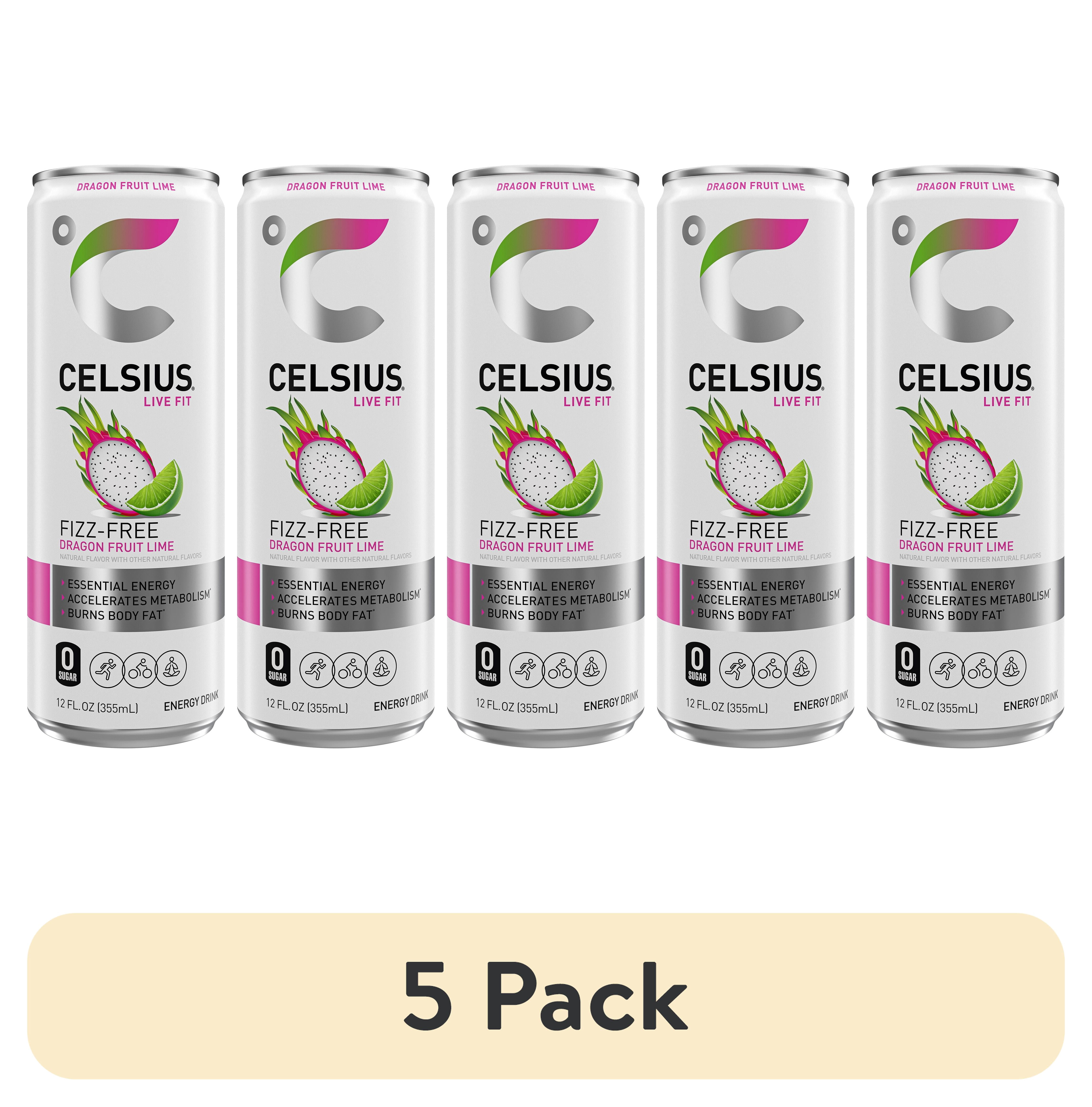 (5 pack) CELSIUS Fizz Free Dragon Fruit Lime, Functional Energy Drink 12 fl oz Single Can