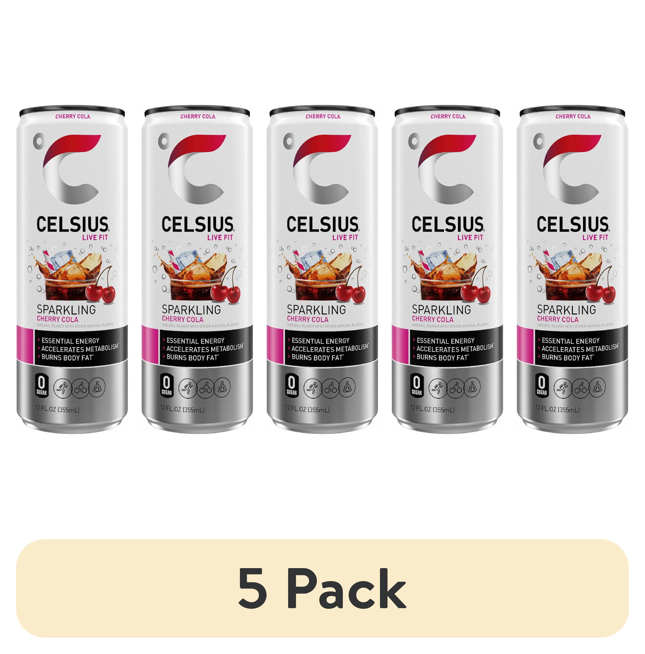 (5 pack) CELSIUS Sparkling Cherry Cola, Functional Energy Drink 12 fl oz Single Can