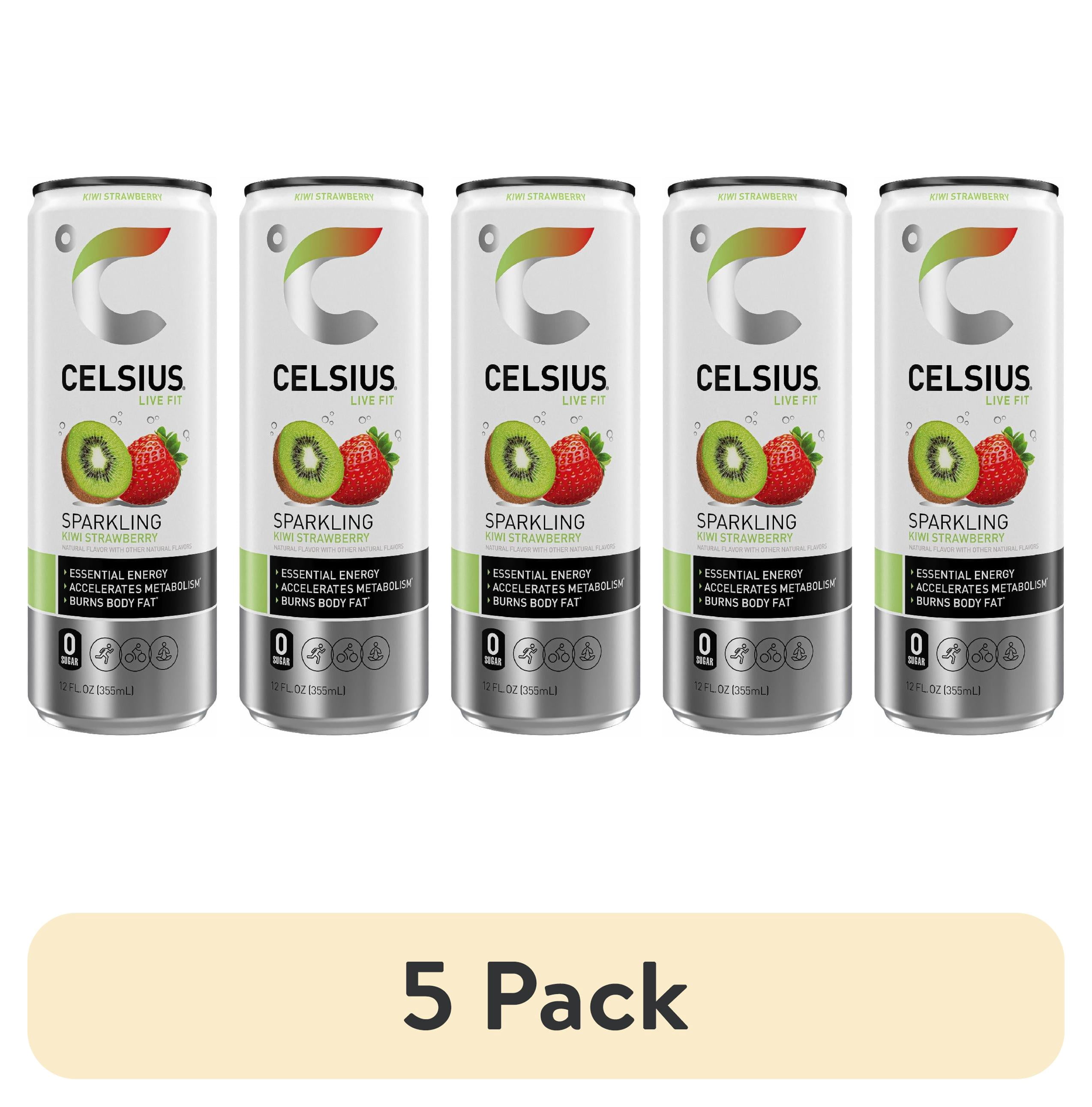 (5 pack) CELSIUS Sparkling Kiwi Strawberry, Functional Energy Drink 12 fl oz Single Can