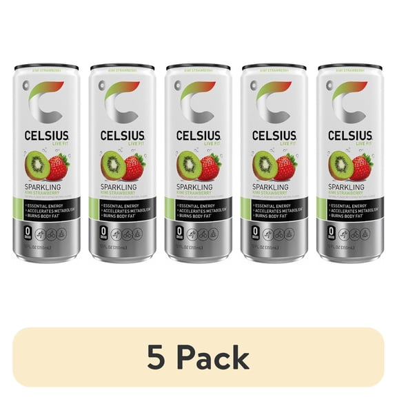 (5 pack) CELSIUS Sparkling Kiwi Strawberry, Functional Energy Drink 12 fl oz Single Can