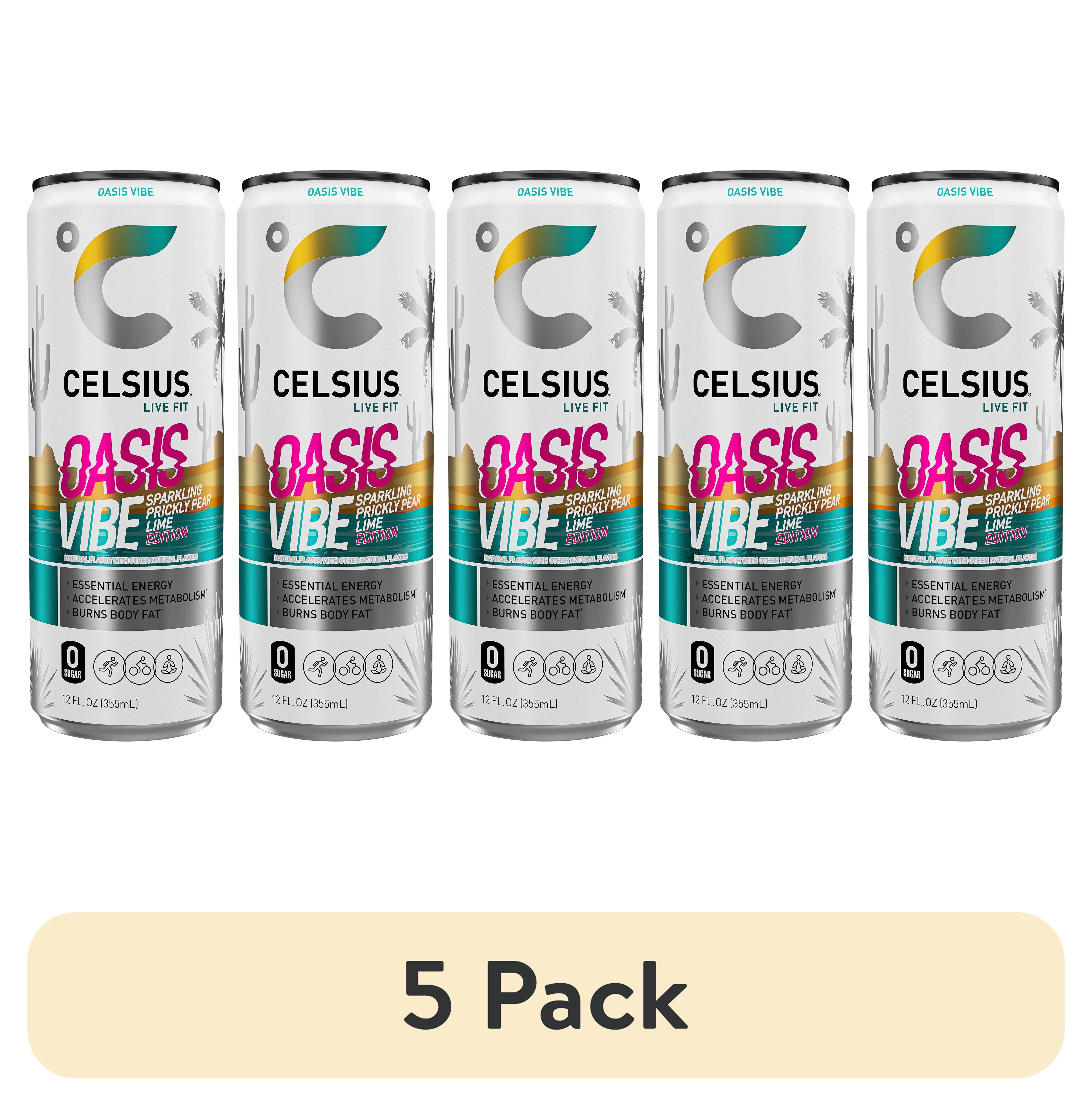(5 pack) CELSIUS Sparkling Oasis Vibe, Functional Energy 12 fl oz Single Can