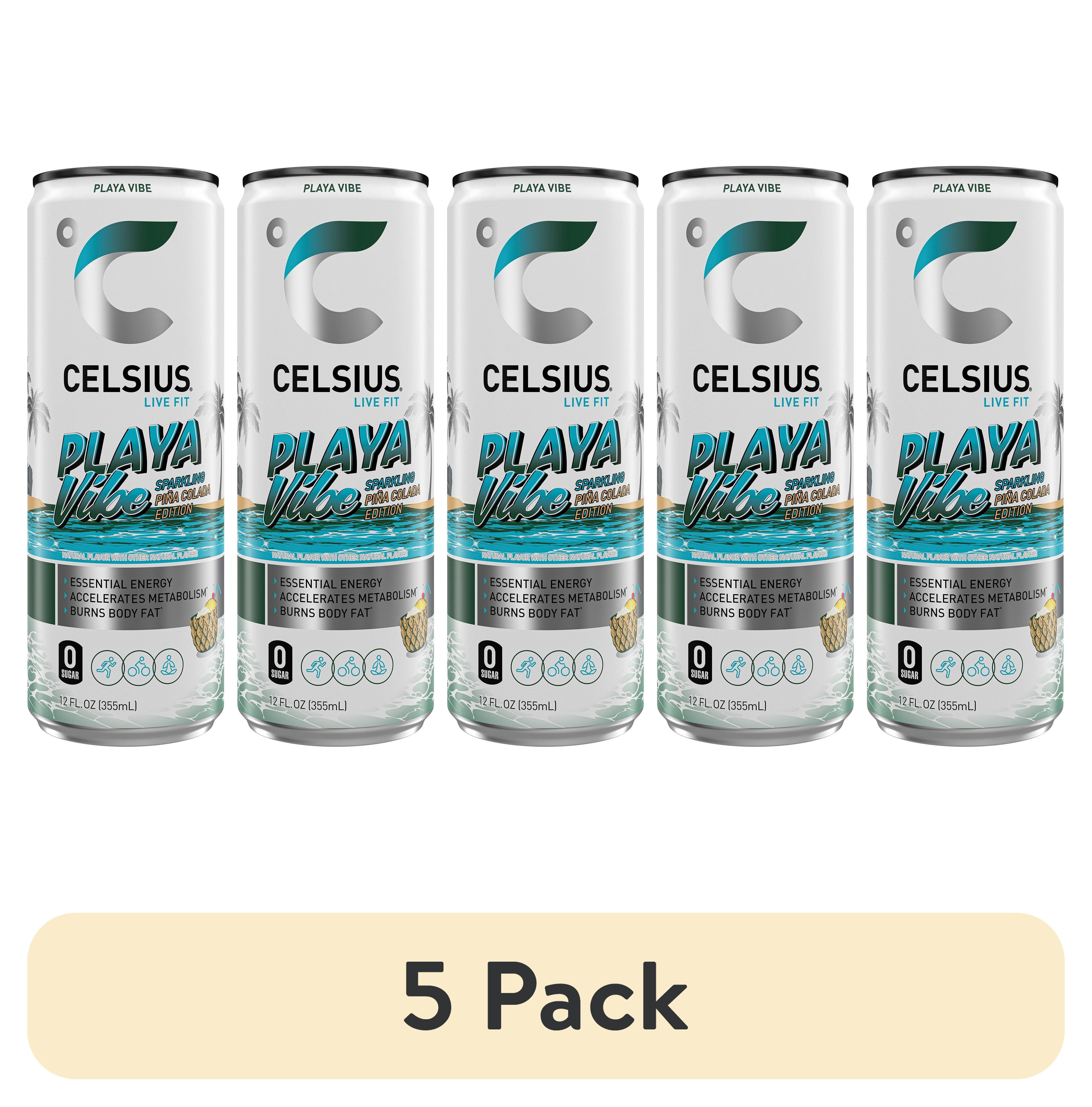 (5 pack) CELSIUS Sparkling Playa Vibe, Functional Energy Drink 12 fl oz Single Can