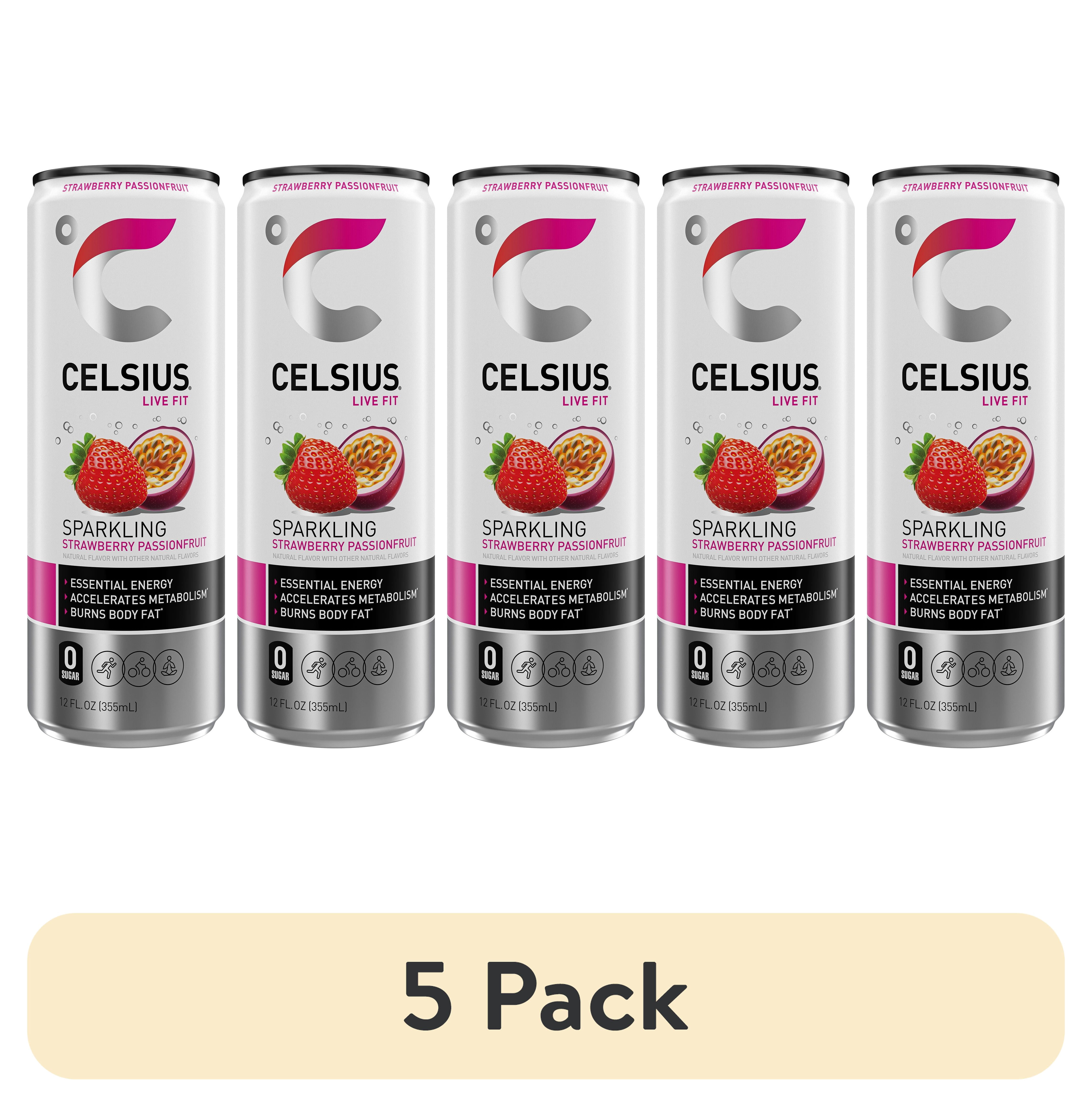 (5 pack) CELSIUS Sparkling Strawberry Passionfruit, Functional Energy Drink 12 fl oz Single Can