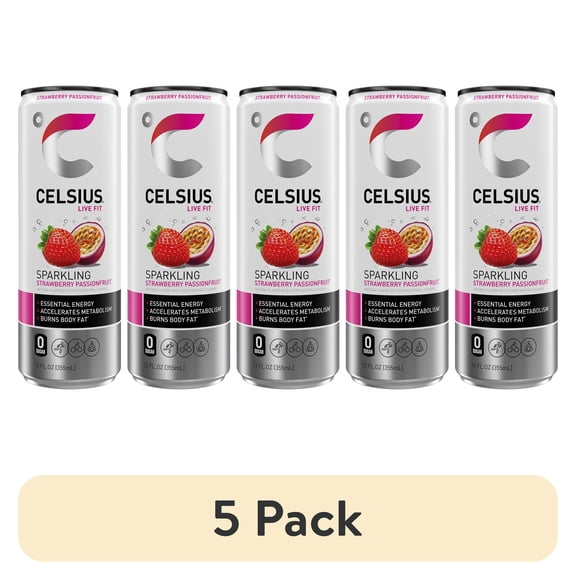 (5 pack) CELSIUS Sparkling Strawberry Passionfruit, Functional Energy Drink 12 fl oz Single Can