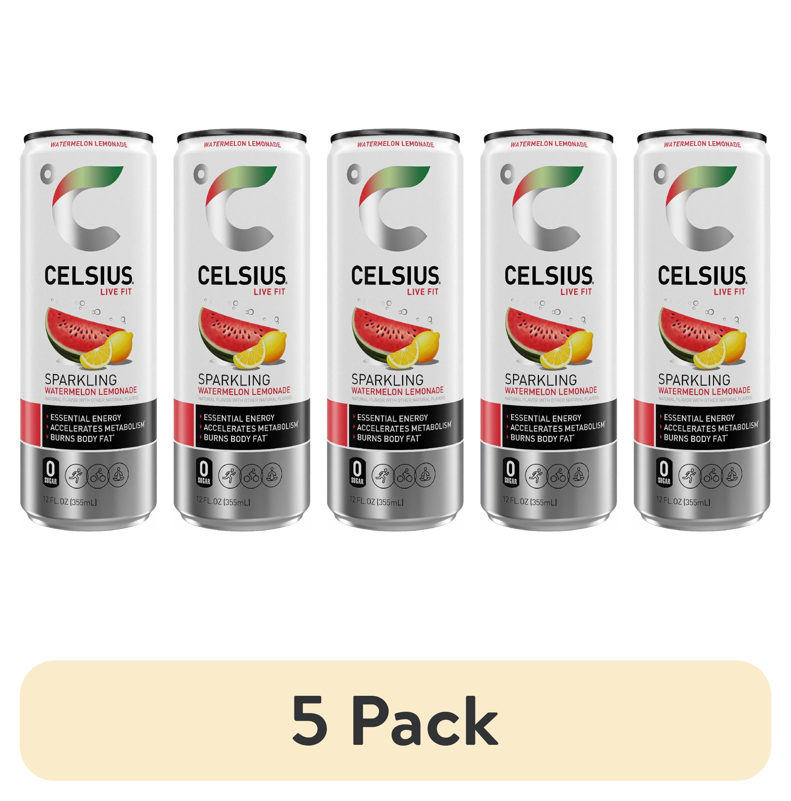 (5 pack) CELSIUS Sparkling Watermelon Lemonade, Functional Energy Drink 12 fl oz Single Can
