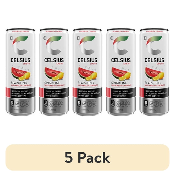 (5 pack) CELSIUS Sparkling Watermelon Lemonade, Functional Energy Drink 12 fl oz Single Can