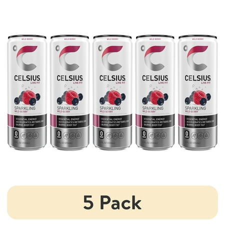 (5 pack) CELSIUS Sparkling Wild Berry, Functional Energy Drink 12 fl oz Single Can
