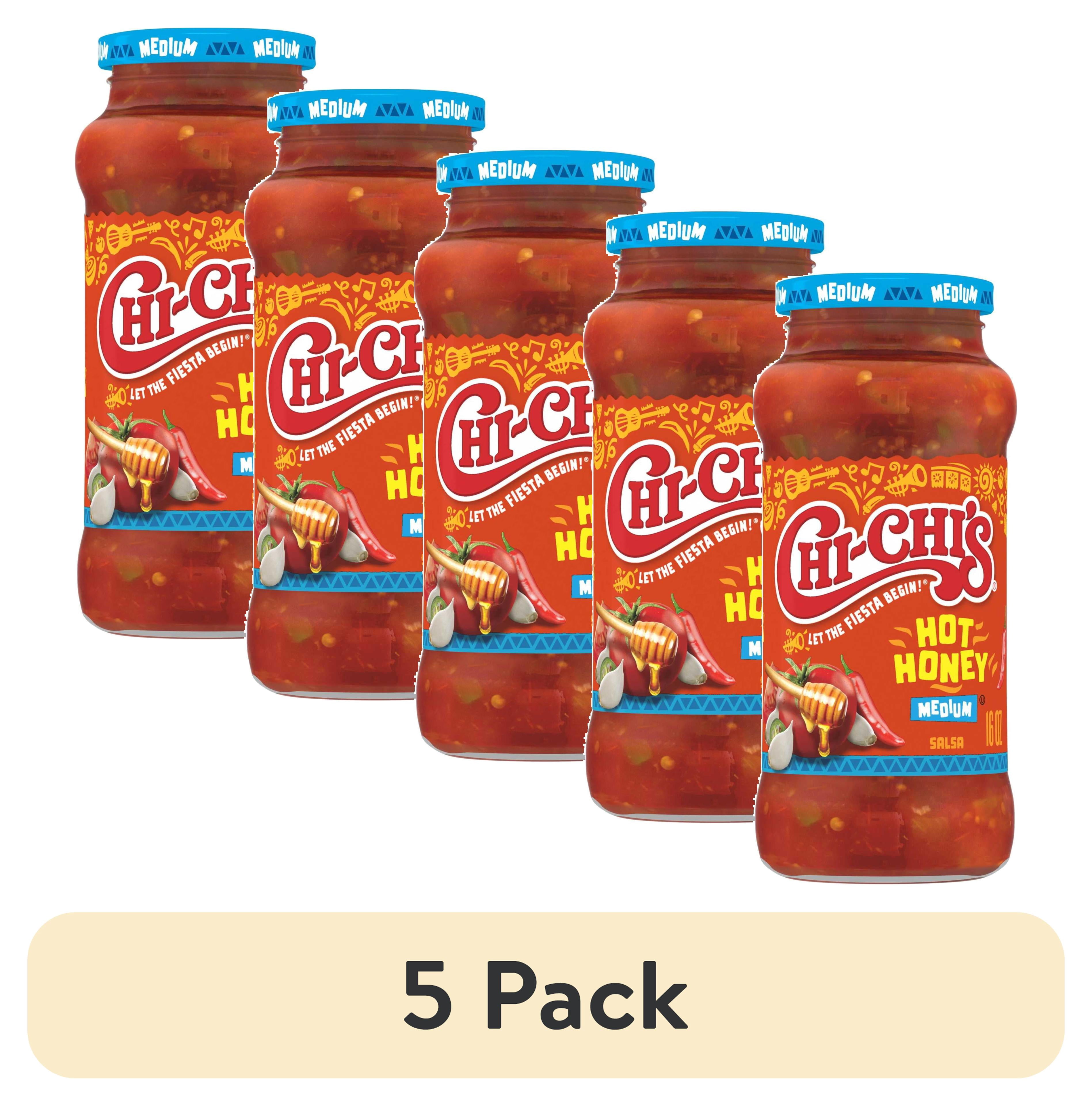 (5 pack) CHI-CHI'S Hot Honey Salsa Medium, Chip Dip, Kosher Shelf Stable, 16 oz Glass Jar​
