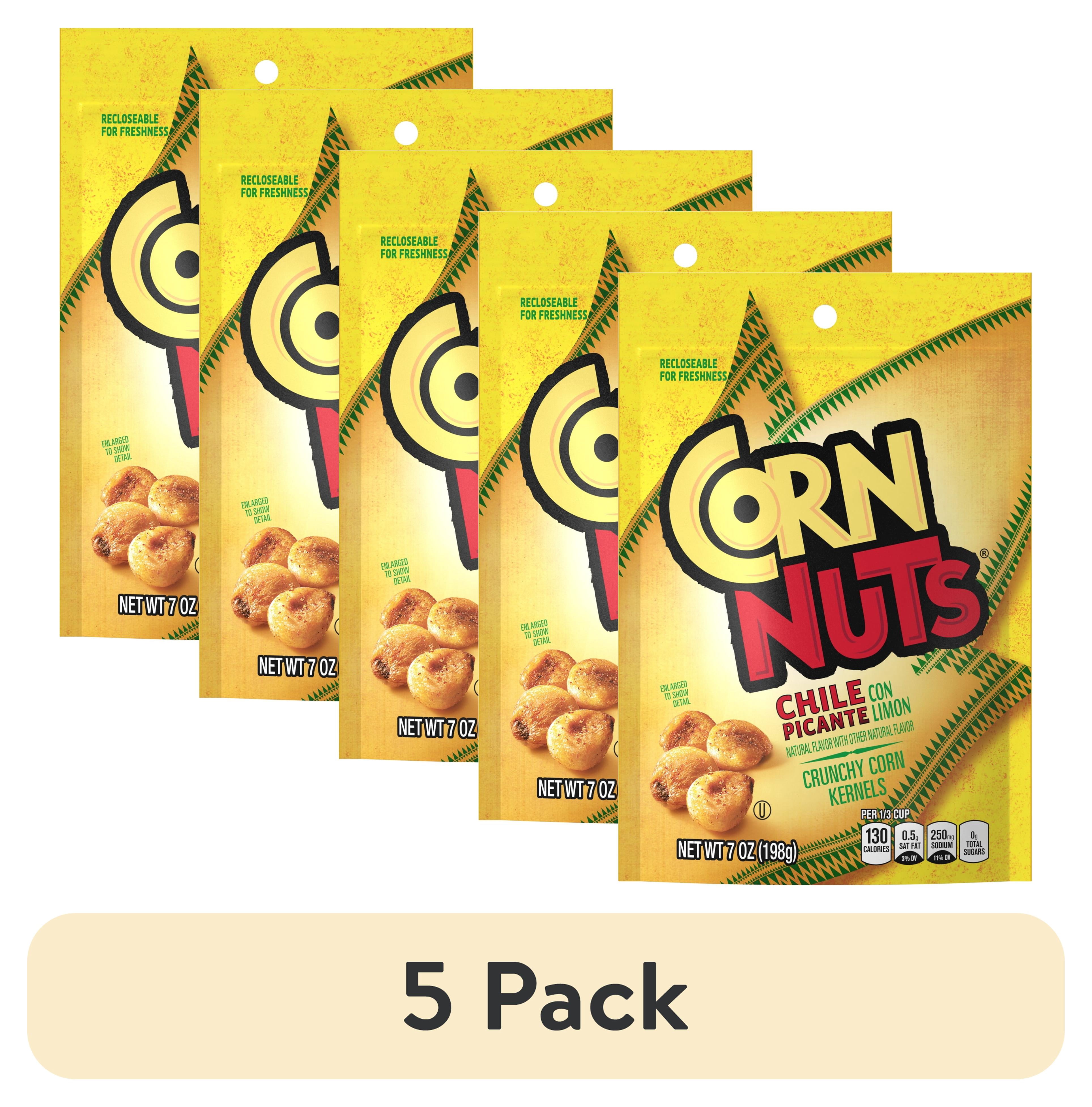 (5 pack) CORN NUTS Chile Picante Con Limon, Crunchy Corn Kernels Flavored Nuts Snack, Shelf-Stable, 7 oz Resealable Plastic Bag