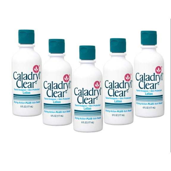 (5 pack) Caladryl Clear Lotion, Topical Analgesic and Skin Protectant for Itch Relief, 6 fl oz