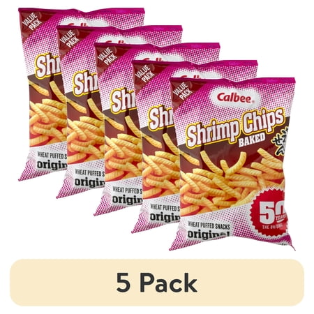 (5 pack) Calbee Shrimp Chips, Wheat Puffed Snacks Made with Wild-Caught Sushi Grade Shrimp, 8 oz