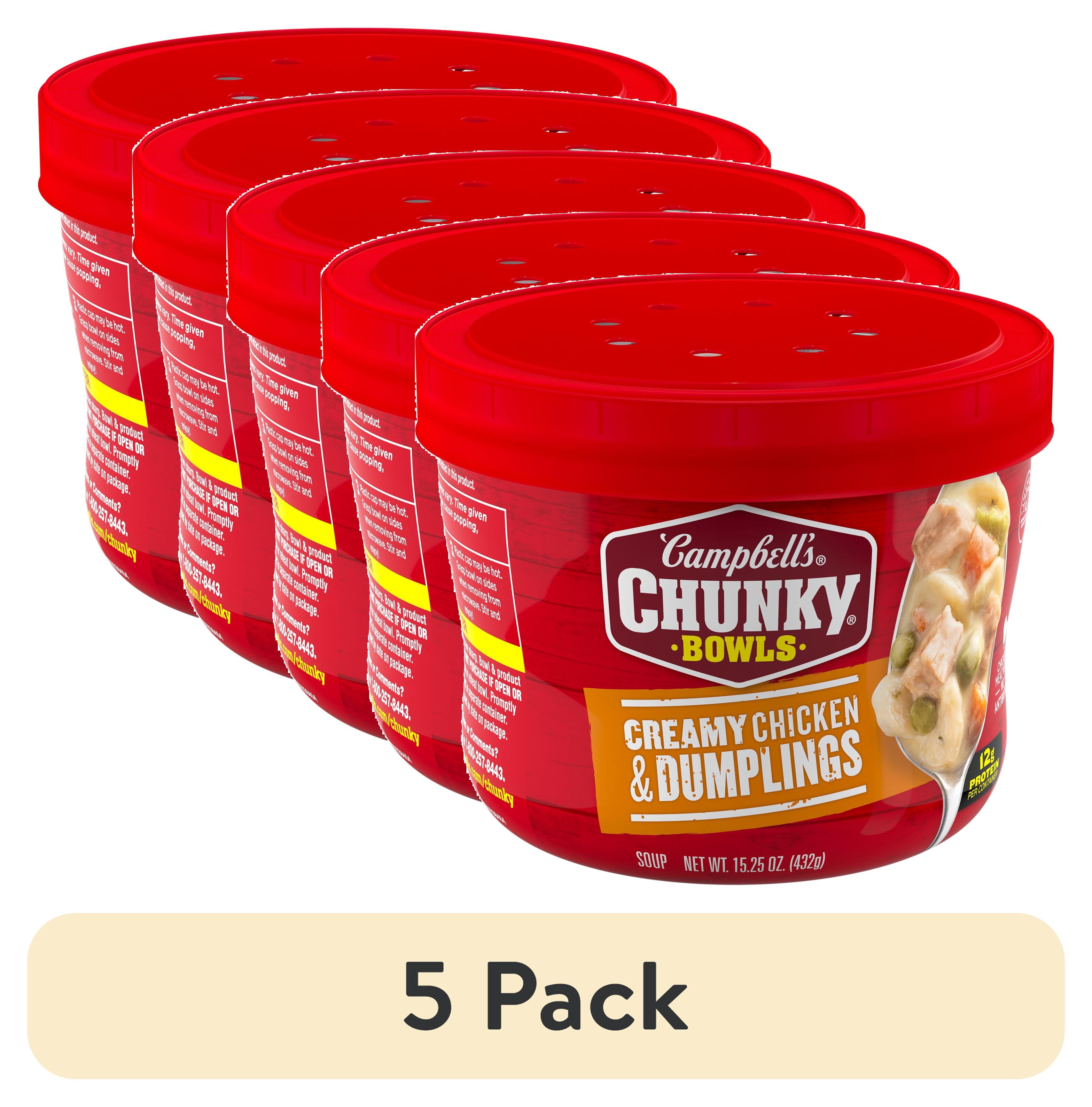 (5 pack) Campbell’s Chunky Creamy Chicken and Dumplings Soup, 15.25 oz Bowl